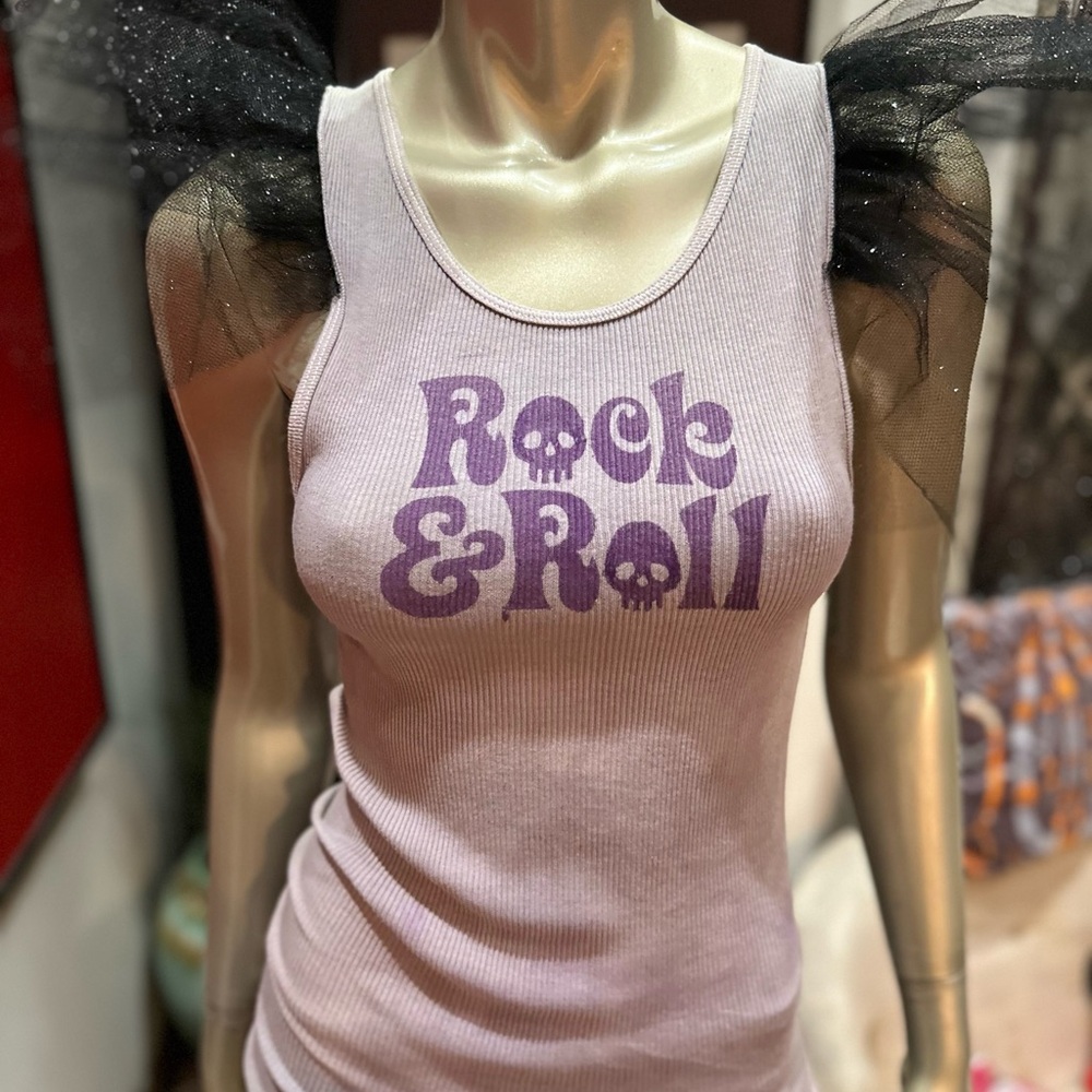 ⚡️ROCK & ROLL graffiti skull tulle overkill sleeves ribbed distressed tank top M